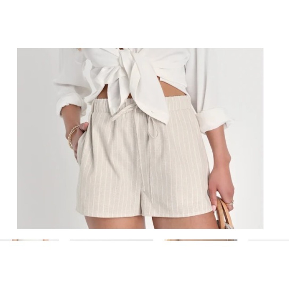 Time and Tru Shorts Womens X-L(16-18) Beige Stripe Linen Blend Relaxed Fit NEW